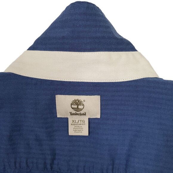 Timberland Mens Size XL Shirt Button Down Collar Herringbone Shadow Fabric Logo - Picture 7 of 7